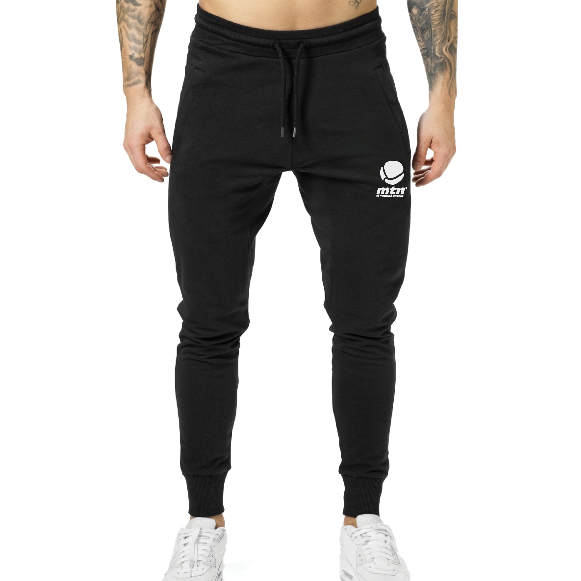 MTN Tapered Jogging Pants Black Front | Spray Planet