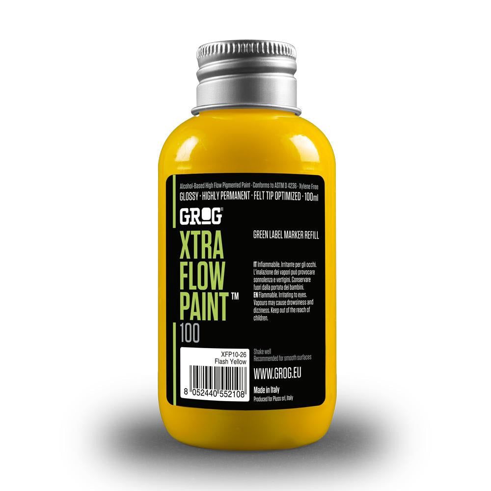 Grog Xtra Flow 100ml Paint Refill - Flash Yellow | Spray Planet